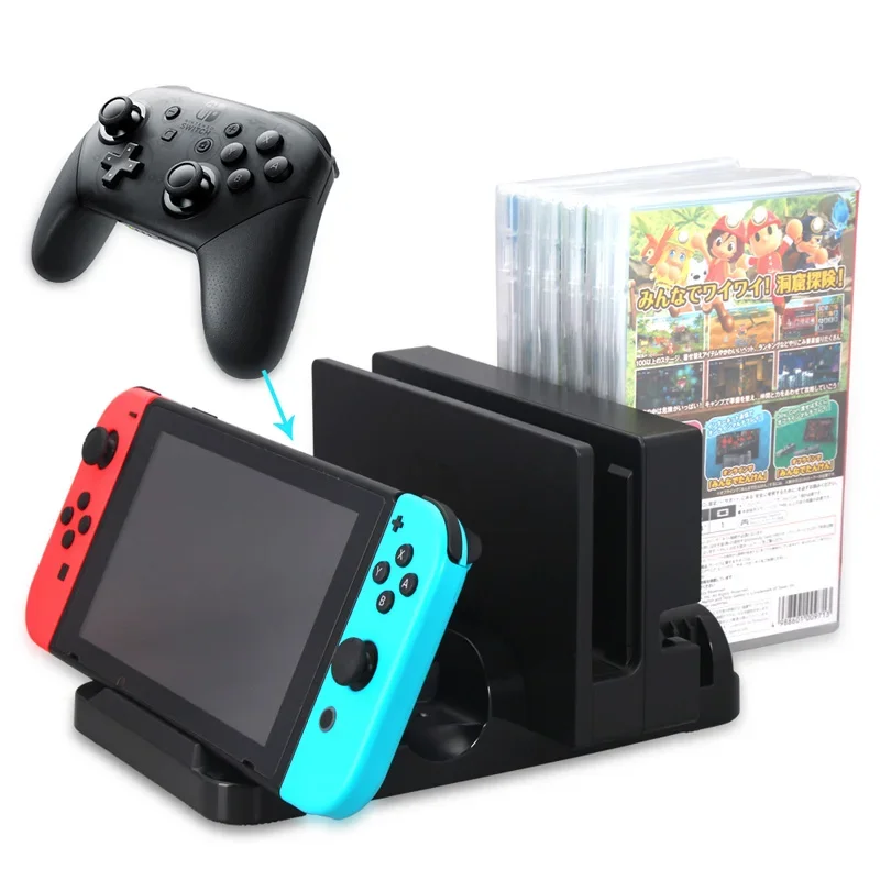 

For Nintendo Switch Multifunctional Charging Stand with Pro Controller Charging Port Game Card Storage Stand Console Dock