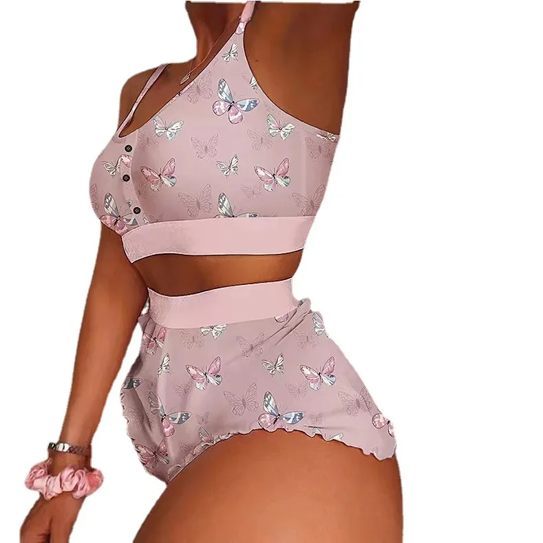 New Arrival Fashion Printed Pajama Sets with Camisole, Cool Thin Tight Sweet Sleepwear for Women Kawaii Clothes