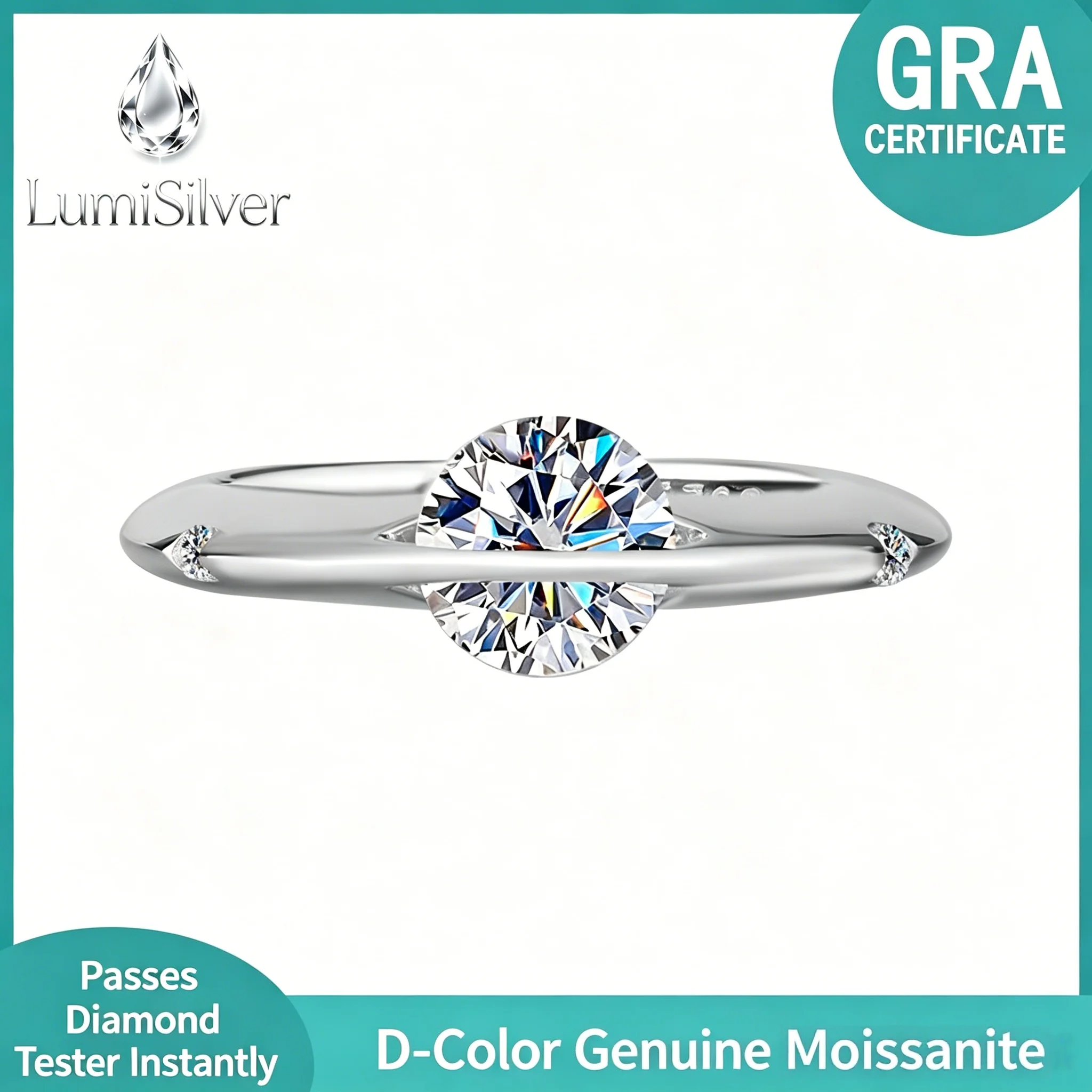 S925 Sterling Silver Ring with Sparkling Moissanite Planets Orbiting Rotating High-End Feel Women's Jewelry