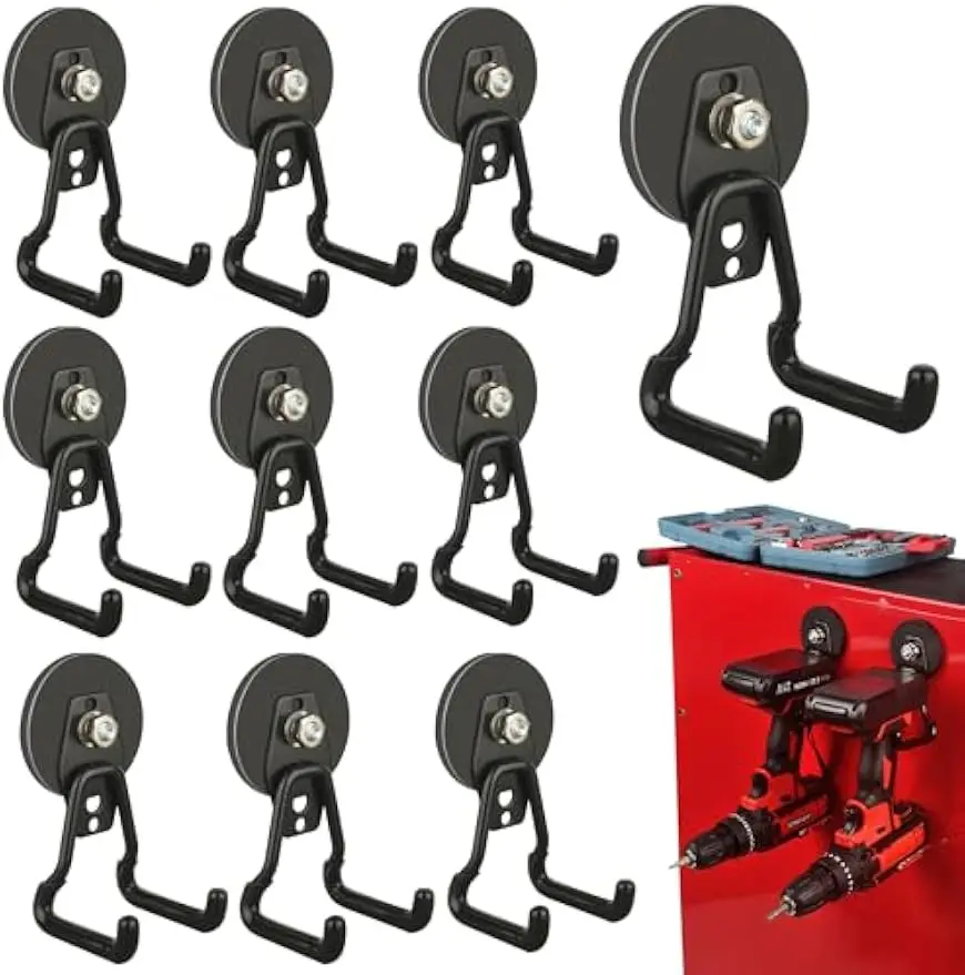 New Upgraded Large Magnetic Hooks,Strong Heavy Duty Magnet Hooks for Power Drill,Broom,Garden Tools, Pegboard, Garage, Workshop,