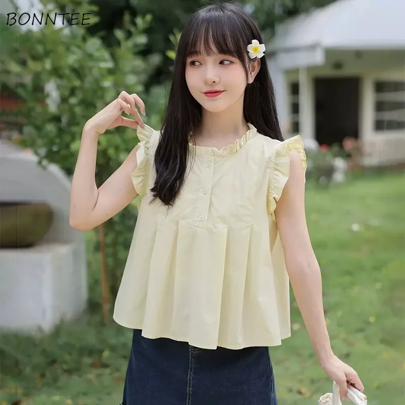 

Shirts Women Fungus Design Loose Fit Gentle Solid Students Lovely Girls Summer All-match Korean Fashion Top Harajuku Young Mujer