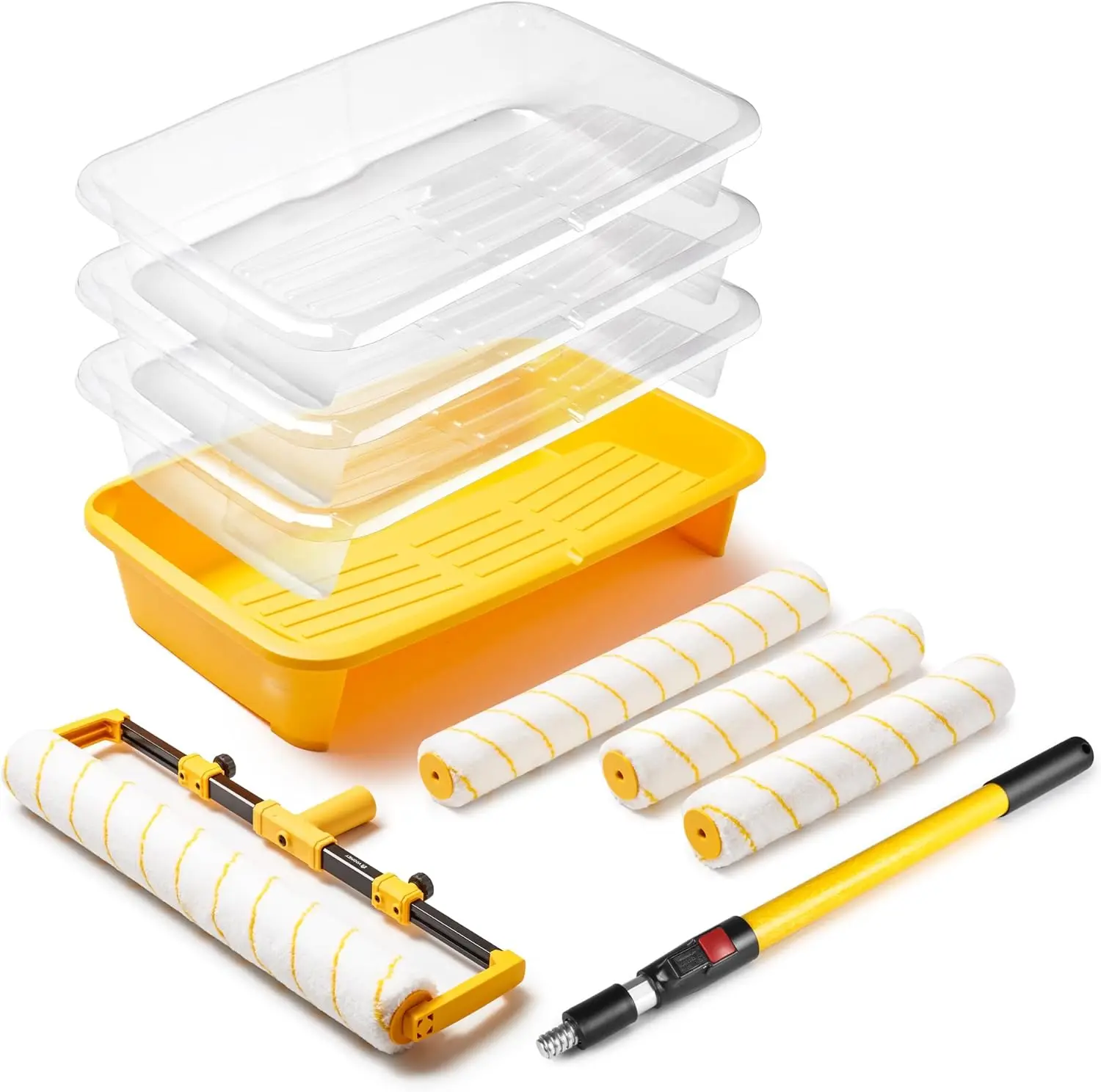 

18" Paint Roller Kit with 10Pc Tray, Liner, Microfiber Rollers, Extension Pole for DIY Interior Walls and Rooms