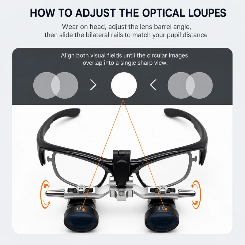 3.5X Dental Surgical Loupes with Built-in Detachable Glasses Frame 5W Adjustable Optical Headlight 300-500mm Working Distance