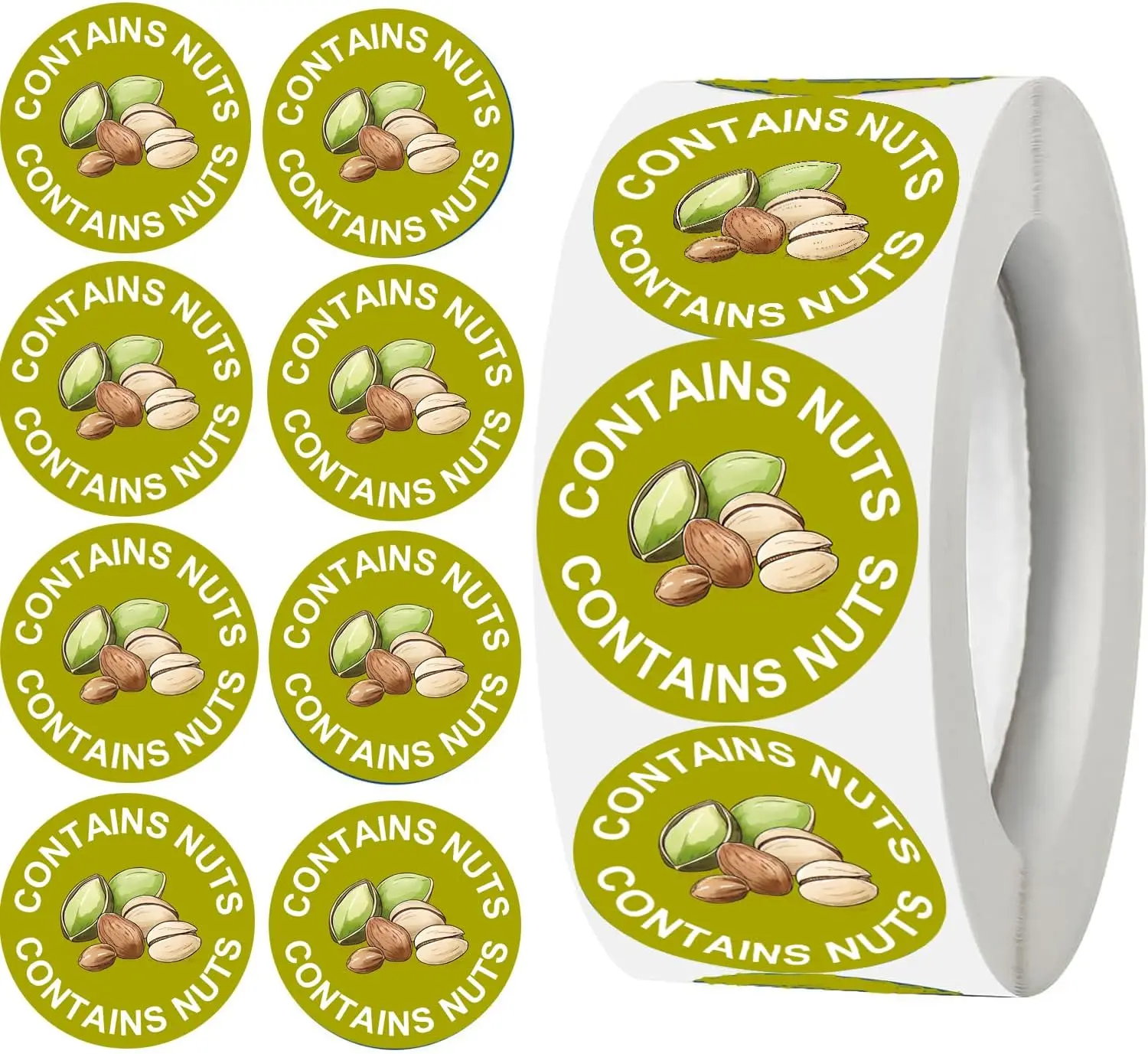 500 Pcs Contains Nuts Stickers 1 inch Nut Allergen Allergy Warning Stickers Tree Nuts Allergen Food Rotation Labels