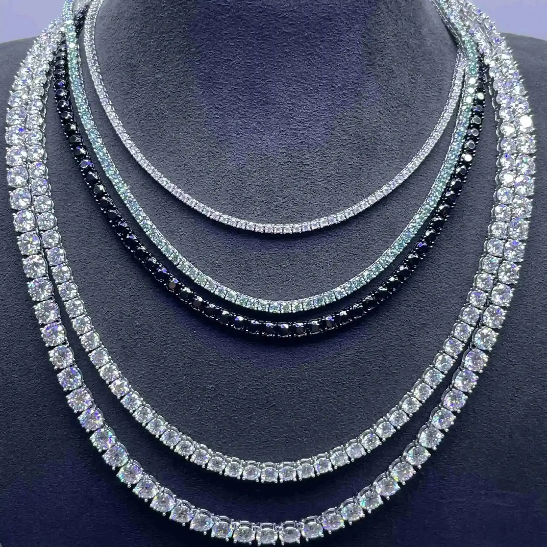 

3mm 4mm 5mm 6mm 925 Sterling Silver Zircon Diamond Tennis Necklace, Fashionable 5A Cubic Zircon Hip Hop Unisex Tennis Necklace
