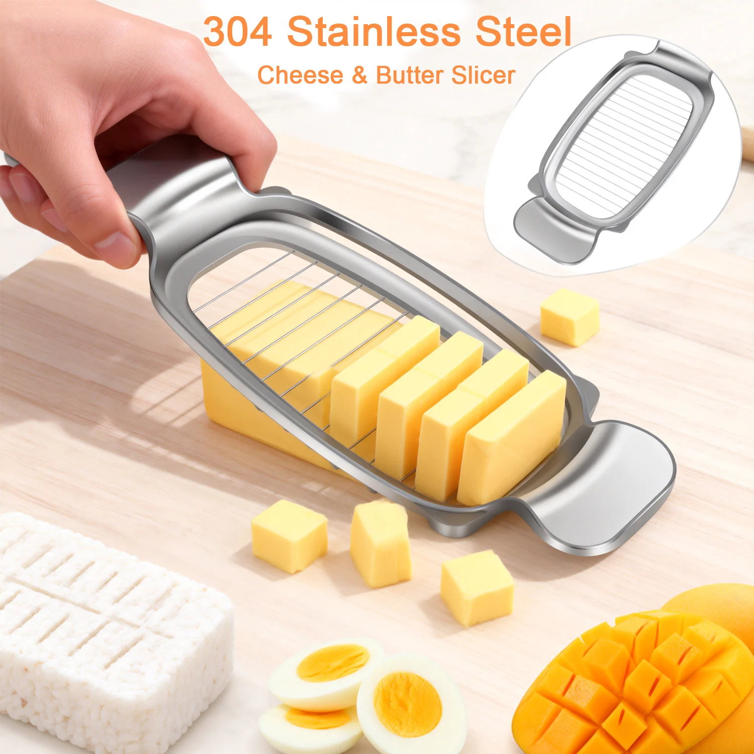 Butter Slicer Cutter Stainless Steel Cheese Slicer Multipurpose Wire Cheese Slicer Handheld Butter Slicing Tool Kitchen Gadgets