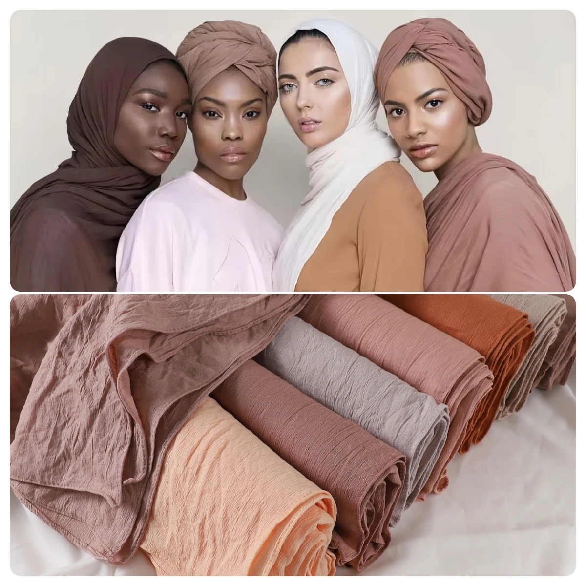 High Quality Breathable Elastic Wrinkle Long Scarf Women Plain Color Polyester Crinkle Soft Hijab Muslim Ladies Turban Headwraps