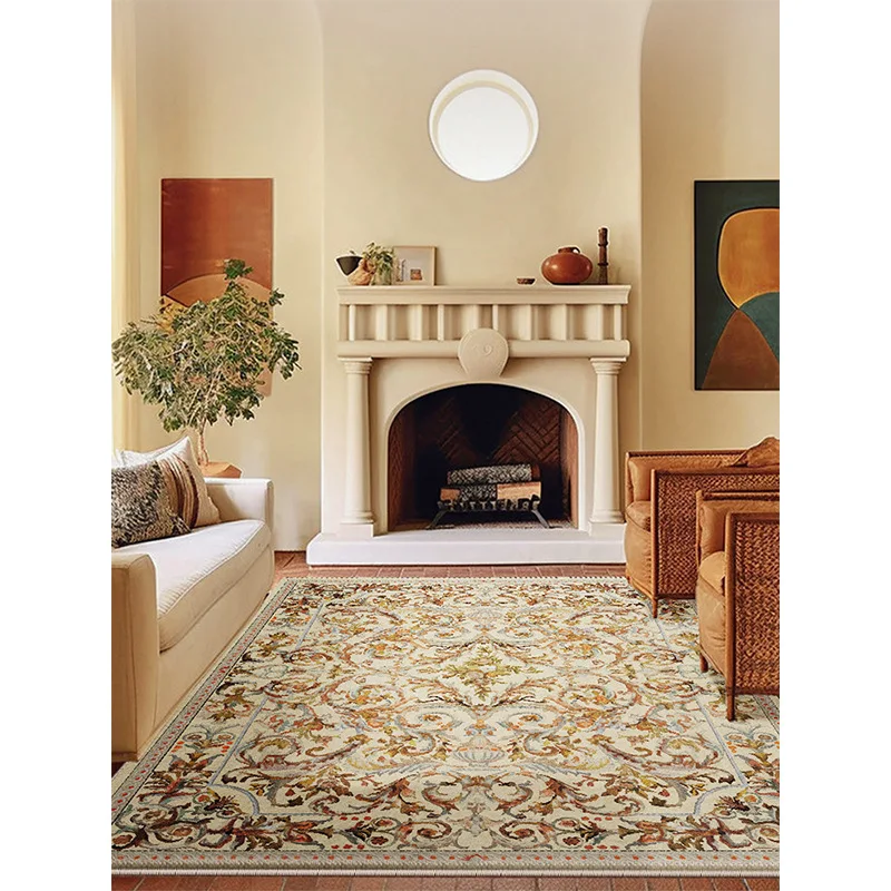 Retro Europe Court Style Living Room Carpet Luxury Sofa Tea Table Floor Mat Floral Soft Thick Bedside Rug Large Full Bedroom Rug