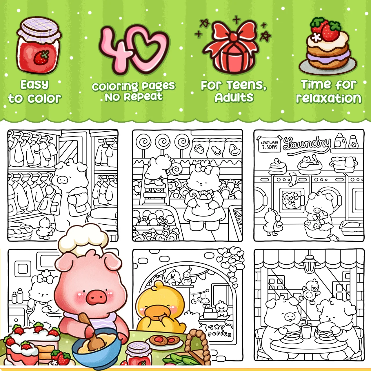 40 Pages Cute Coloring Books for Adults and Teens Bold & Easy Graffiti Painting Book Perfect Gift for Party and Birthday