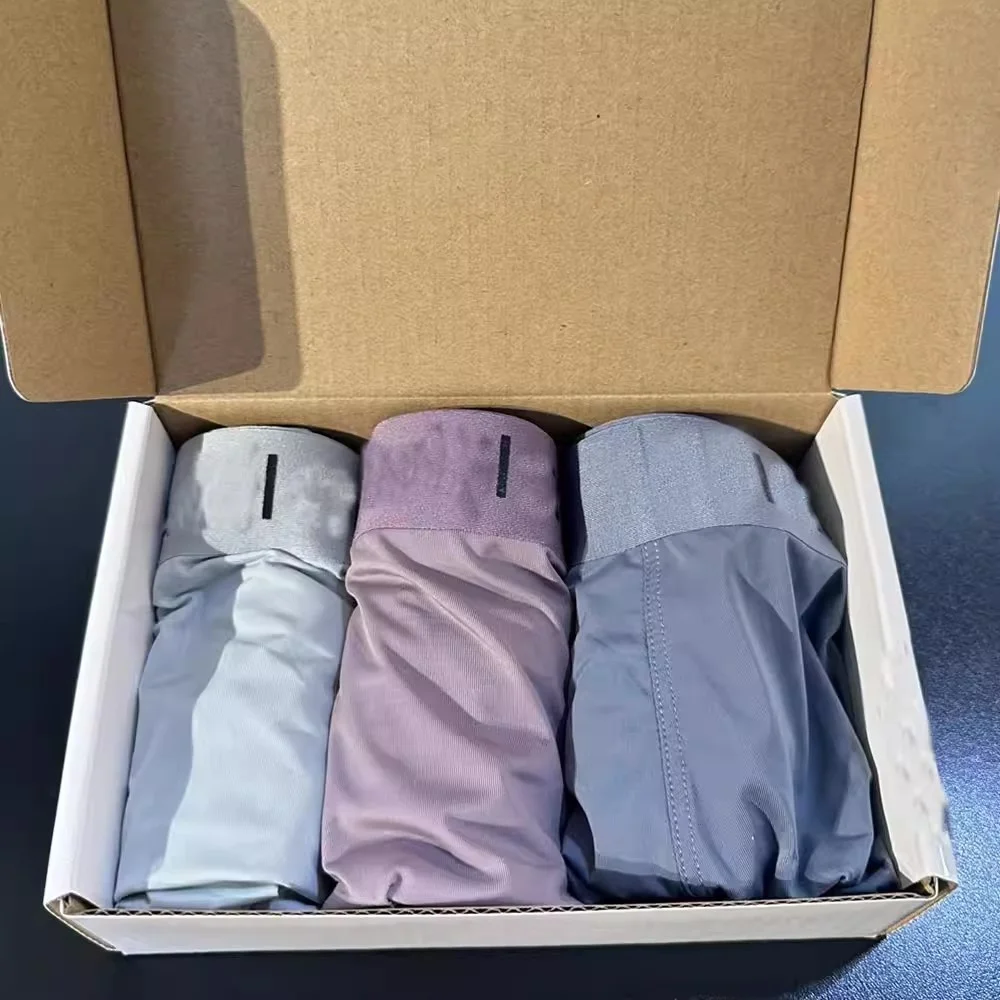 Men's Ice Silk Breathable Boxer Shorts Soft Skin-Friendly Mid-Waist Summer Underwear Comfortable Home Clothes Box of Three