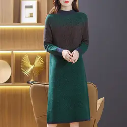 Autumn and Winter Fashion Temperament Knitted Wool Dress for Women New Plus Size Loose Cover the Belly Show Weight Paired Dresse