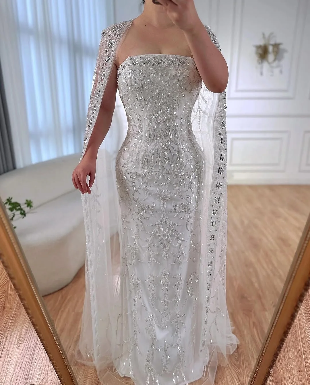 

Новый дизайн, сексуальное без бретелек с бисером и блестками, блестящее роскошное вечернее платье русалки с шалью, вечернее платье для выпускного вечера