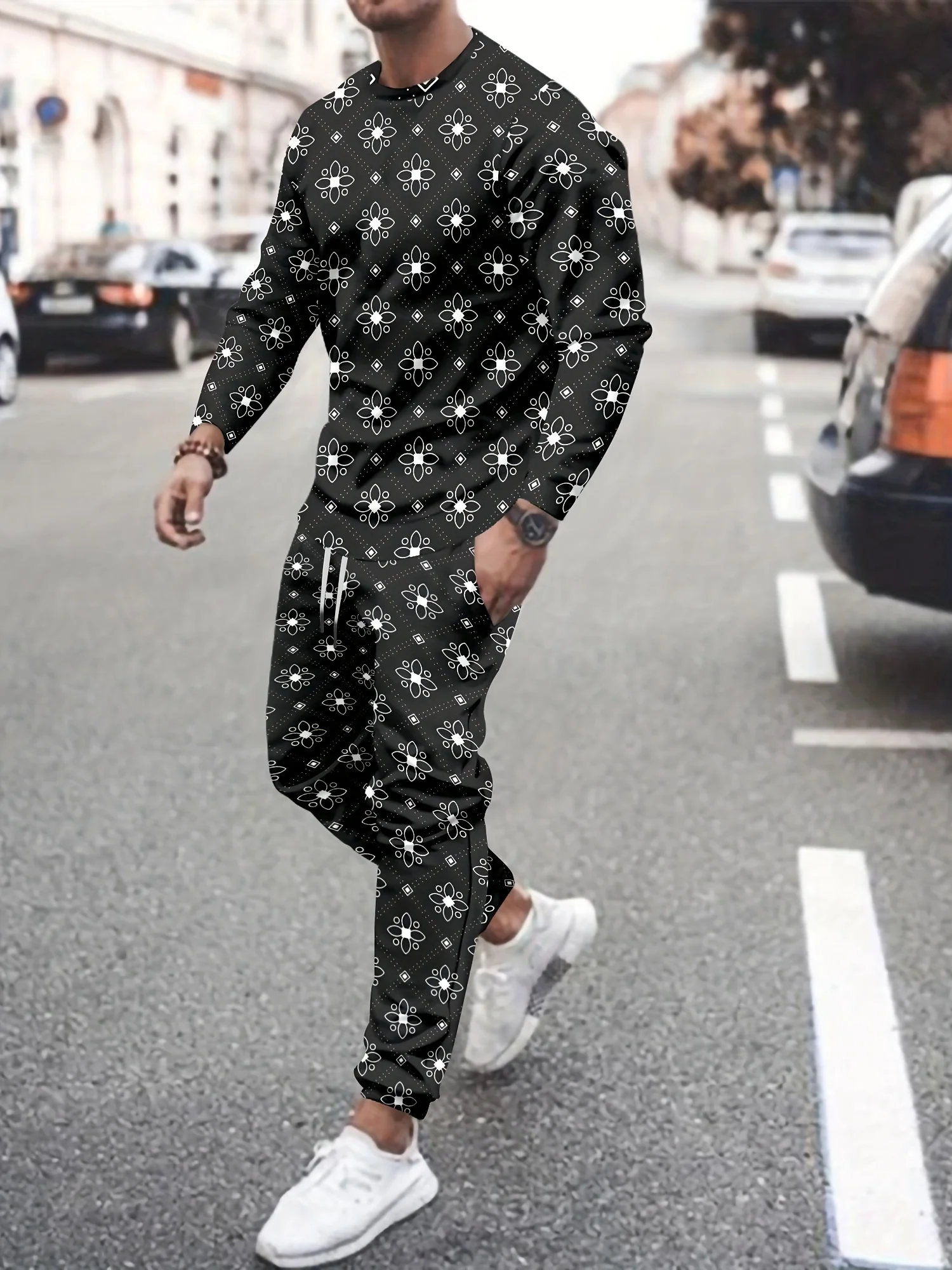 Fashion Colorful Gradient 3D Print Men's Sportswear Set Long-Sleeved T Shirt Pants 2-Piece Set Oversized Pullover Men Clothing