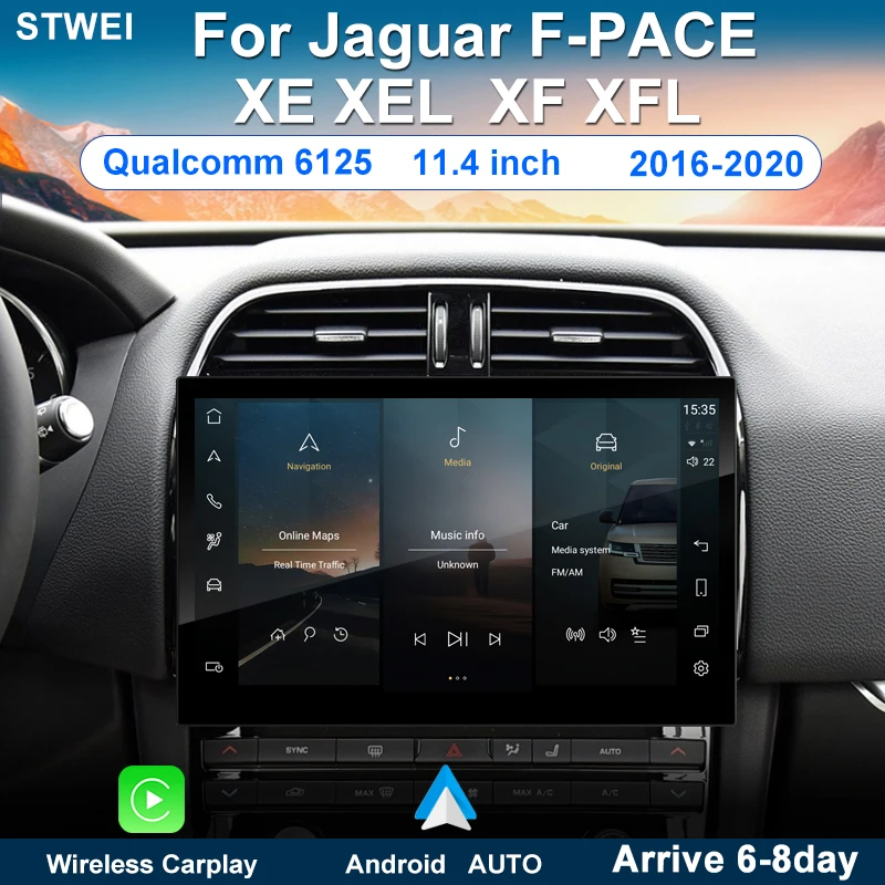 For Jaguar F-PACE XE XEL XF XFL 11.4 inches Android 14 Car Radio Multimedia Player 2016-2020 GPS Navigation Carplay 4G WIFI