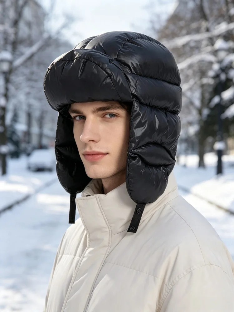 Winter Warm Down Ushanka Hat Waterproof Ear Flap Trapper Cap Cold Proof Lightweight Pilot Outdoor Cycling Helmet Liner Men/Women