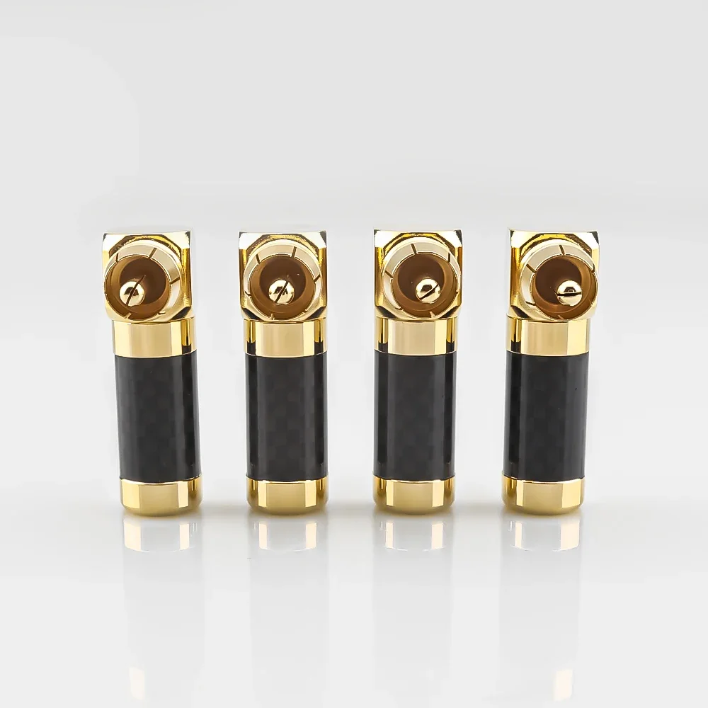 ألياف الكربون الأسود 4 قطعة 24K الذهب 90 درجة الزاوية اليمنى المتكلم RCA المقابس الصوت وصلة مرفاع للصوت الموسيقية HiFi