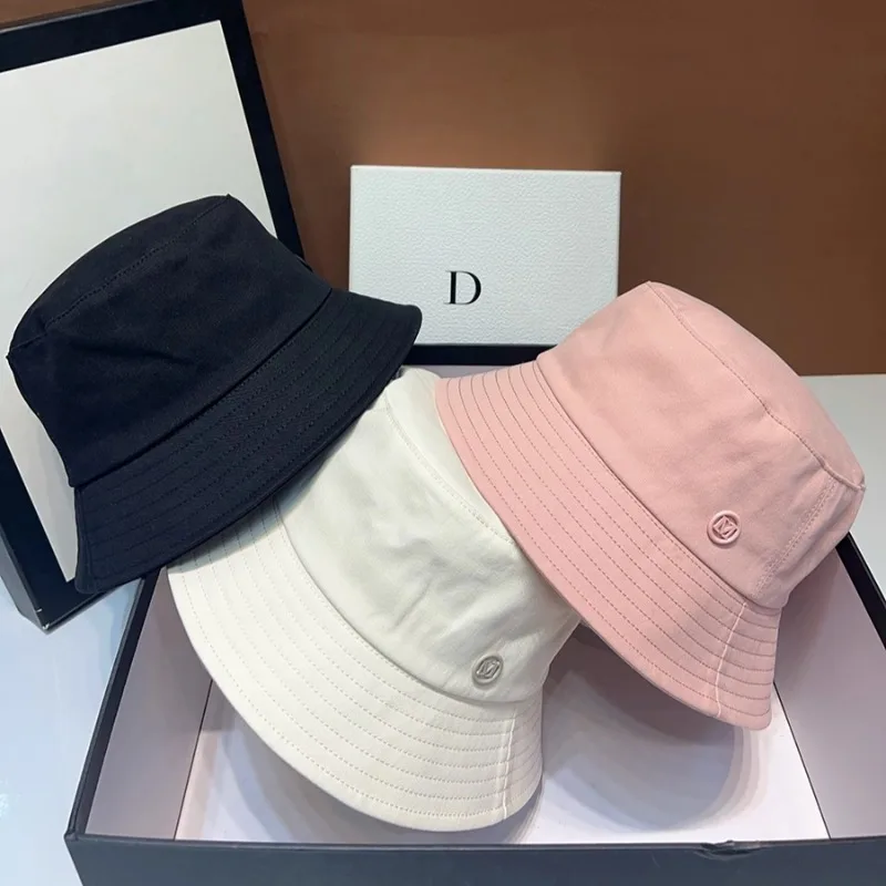 Japanese Niche Luxury Designer Letter M Bucket Hats Women's Summer Sunscreen Fisherman Hat Simple UV Protection Sun Hat Panama