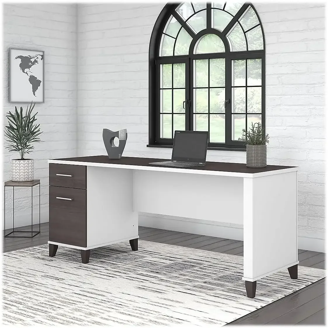 Bush Furniture Somerset Computer Drawers | Office Home Workspace | Large Desk, 72W, Storm Gray/White