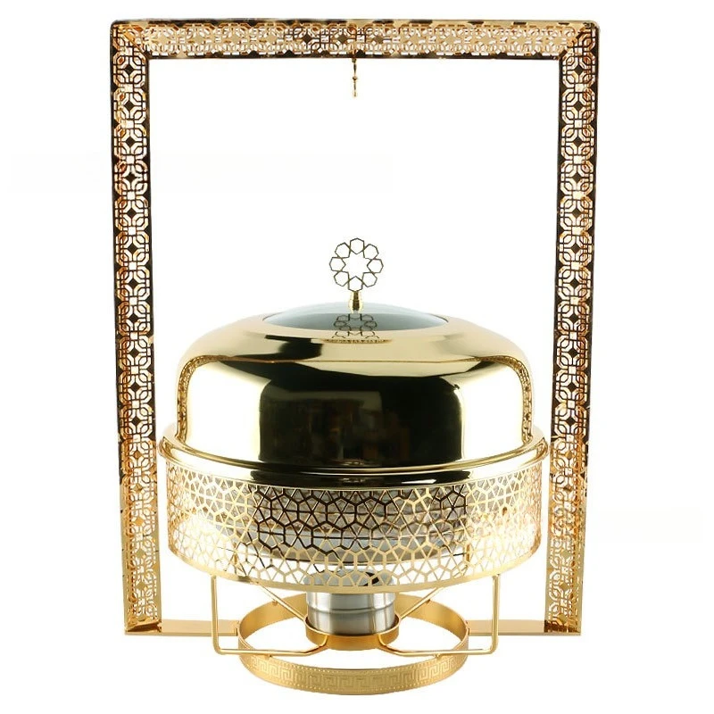 

Golden luxury buffet stove hanging hotel restaurant