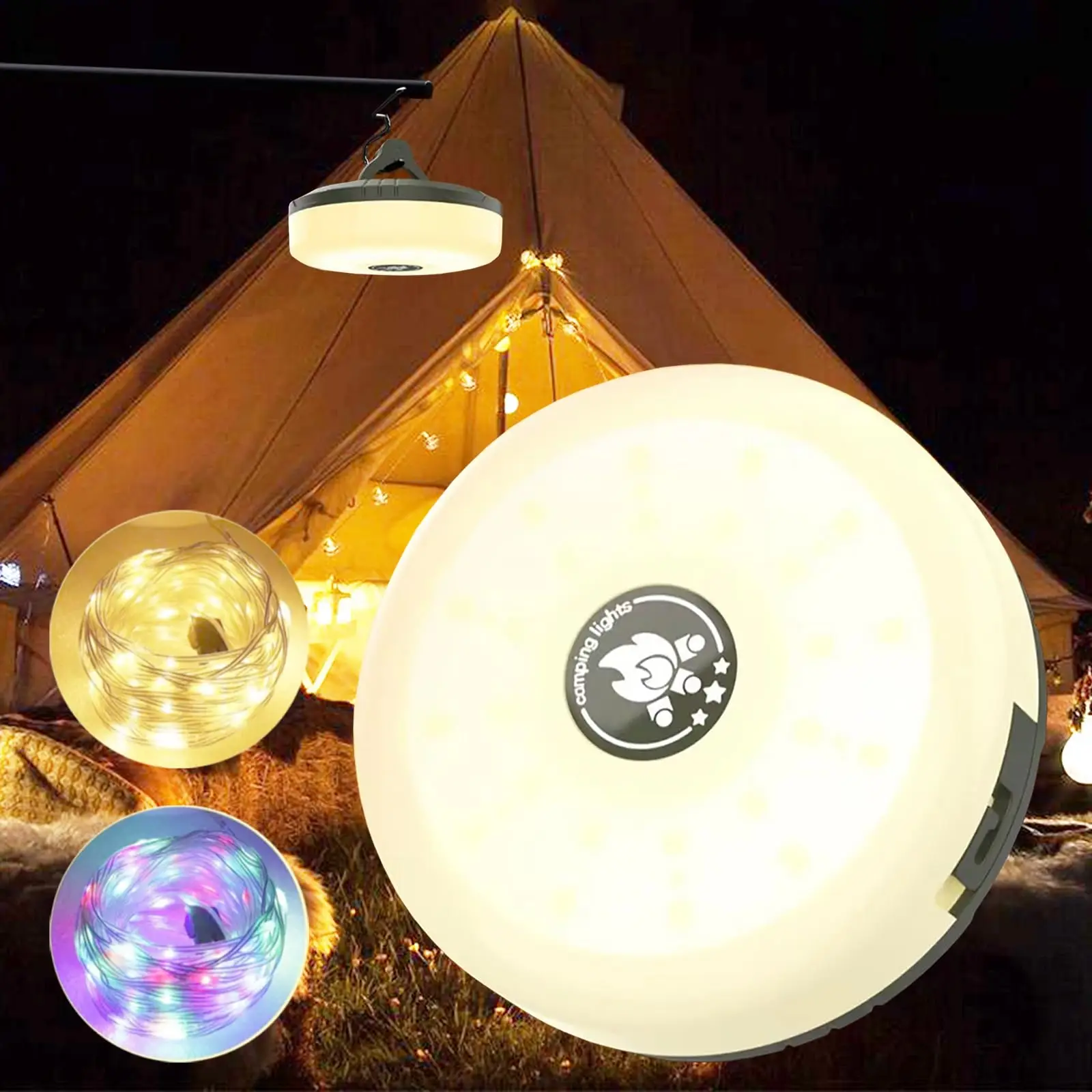 

Светодиодные гирлянды для кемпинга - 10-метровые USB-светильники с функцией подзарядки, водонепроницаемые (IPX4), портативные подвесные светильники 2-в-1 для палаток, украшения для вечеринок