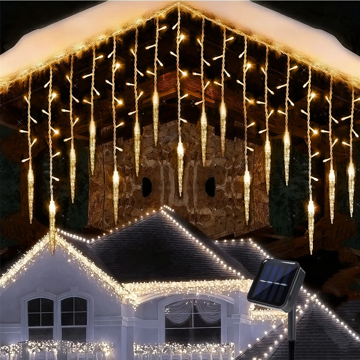 1 قطعة تعمل بالطاقة الشمسية 96LED جليد سلسلة أضواء عيد الميلاد الستار ضوء 8 طرق الإضاءة مثالية للداخلية في الهواء الطلق تزيين في العطلة