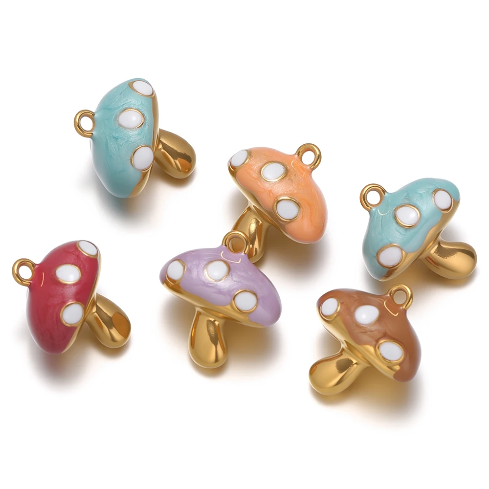 4Pcs Stainless Steel Colorful Enamel Mushroom Charms Earrings Pendants for DIY Necklaces Bracelets Findings Cute Jewelry Making