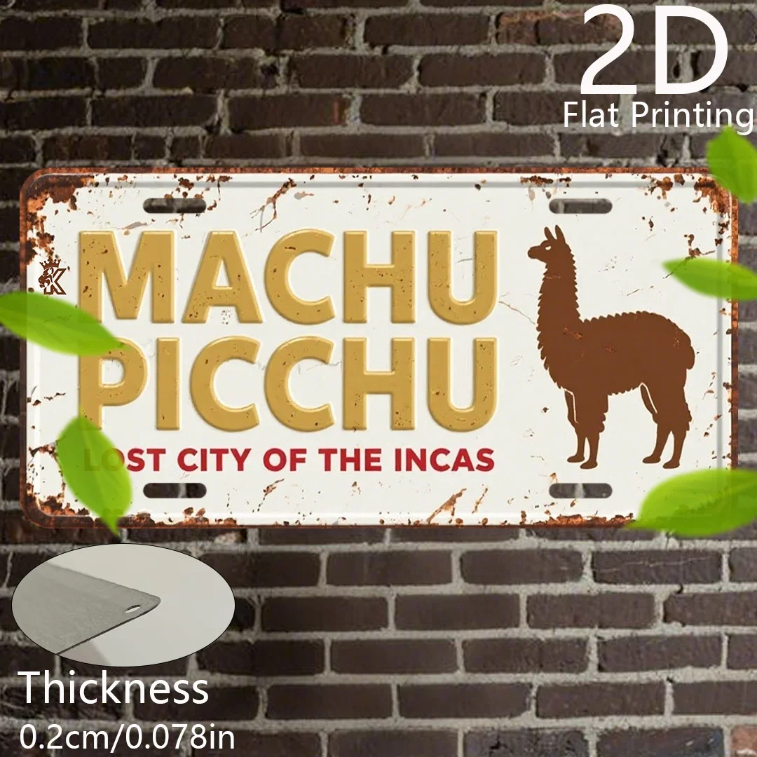 2D Flat - 1pc 2D Flat Printing Retro Aluminum Plate | Machu Picchu Lost City of the Incas Decorative Plaque & Statues, Vintage T