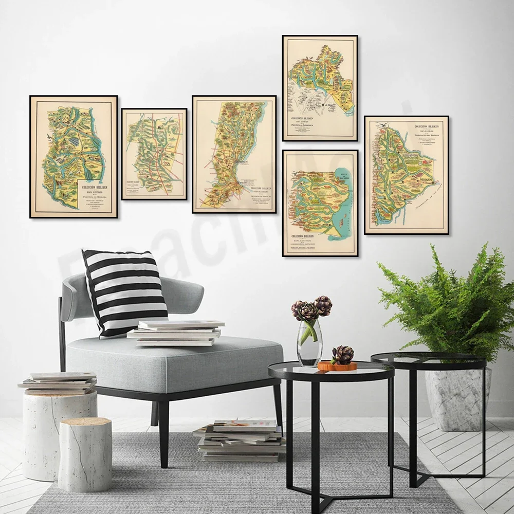 Santa Fe Argentina, Los Andes Argentina, Jujuy Argentina, Neuquén Argentina map, Santa Cruz map, Brazil vintage map poster