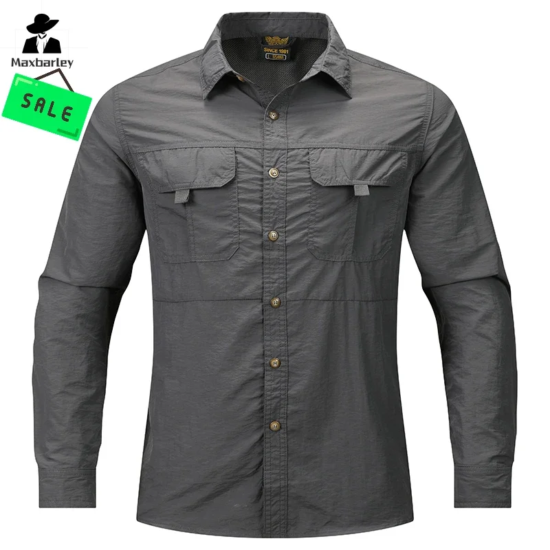 Outdoor Quick Dry Shirt Men's Spring Breathable Lightweight Pocket Long Sleeve Top New Arrival Hunting Work Clothes Jacket Men