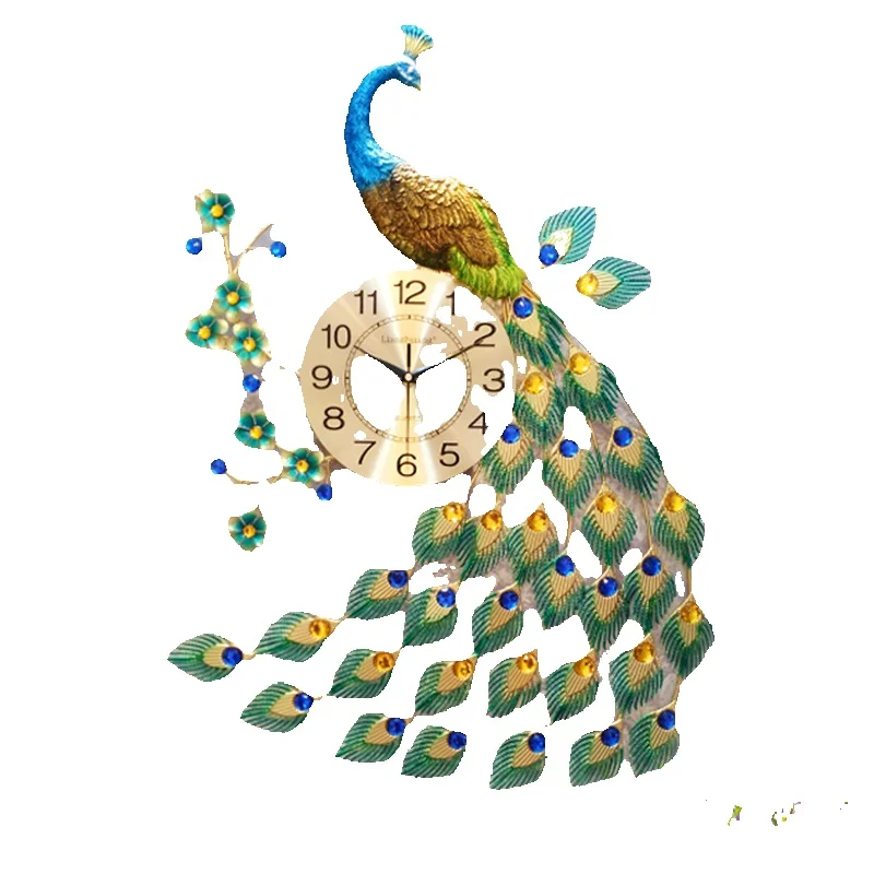 Interior Big Clock Wall Peacock Metal Wall Art Aesthetic Silent Clock Wall Fashion Nordic Restaurant Wanduhr Ornaments Home