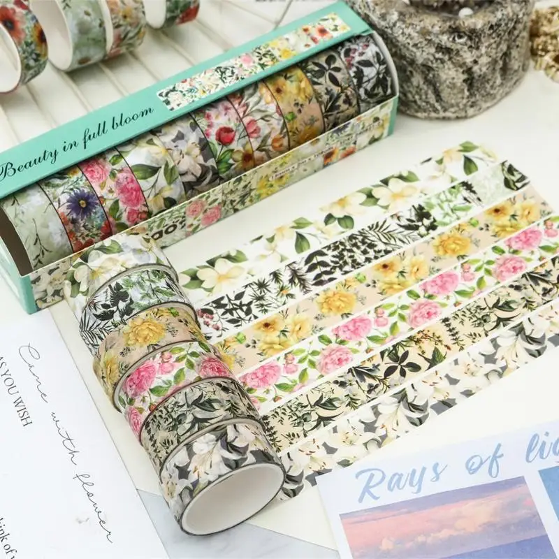 10pcs Flower Pattern Tape Aesthetic Masking Tape for Scrapbooking Photo Album