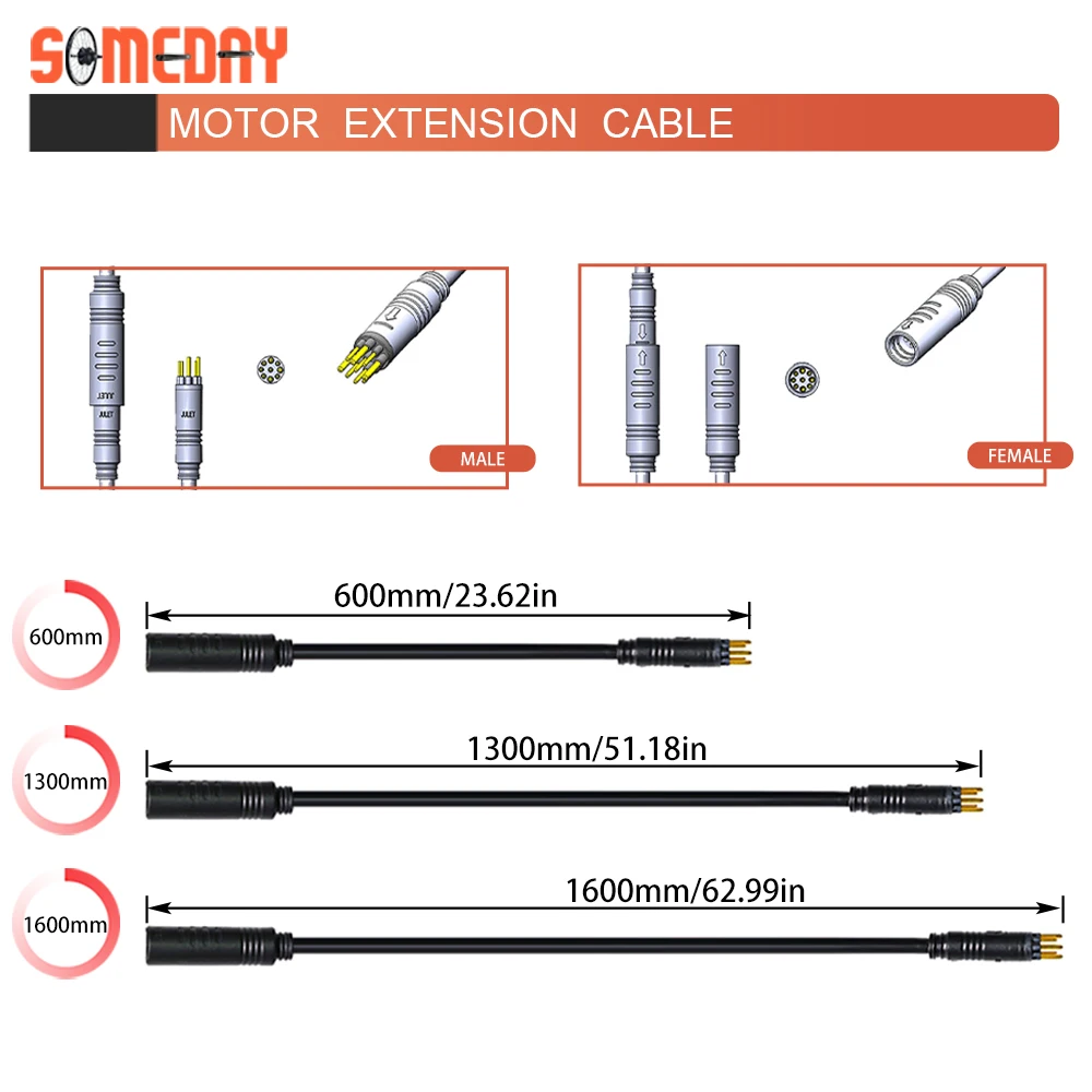 Ebike Julet Cable 2 3 4 5 Pin Motor Conversion Extension Cable Waterproof Plug 9 pin 1 to 4/1to 5 Cable For e Bike Accessories