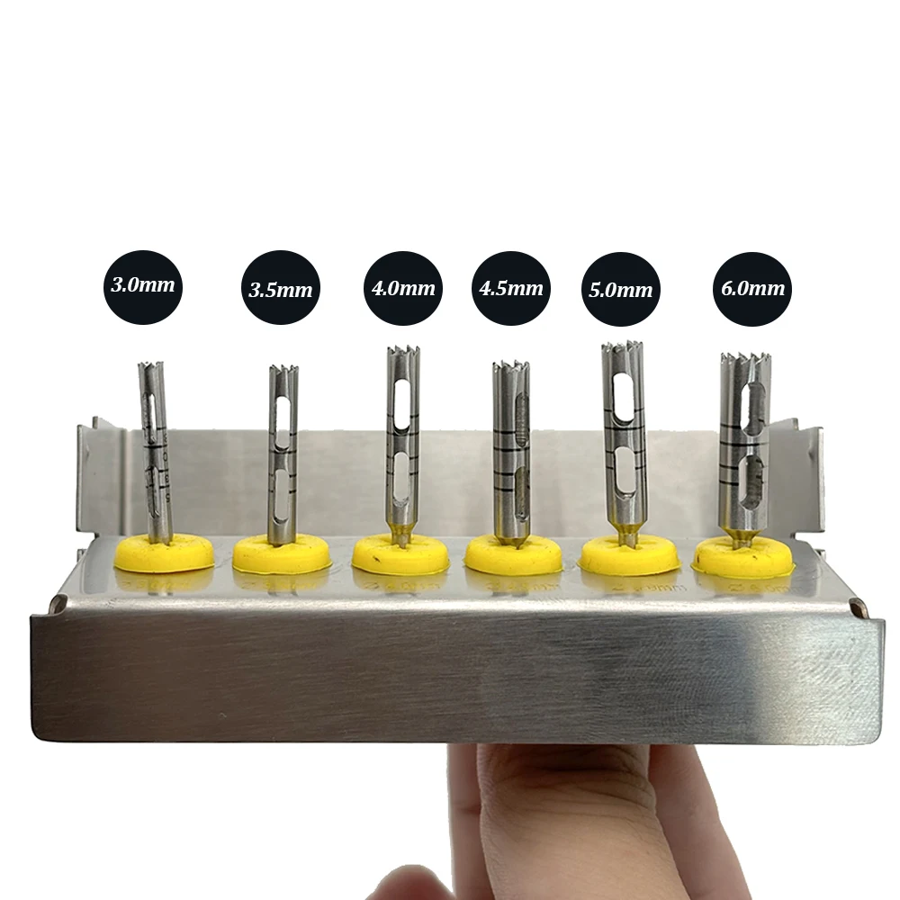 Multi-Size Long Implant Trephine Drill Set Hollow Core Bone Collection Trephine Burs Hardened Alloy Implant Surgery Tools