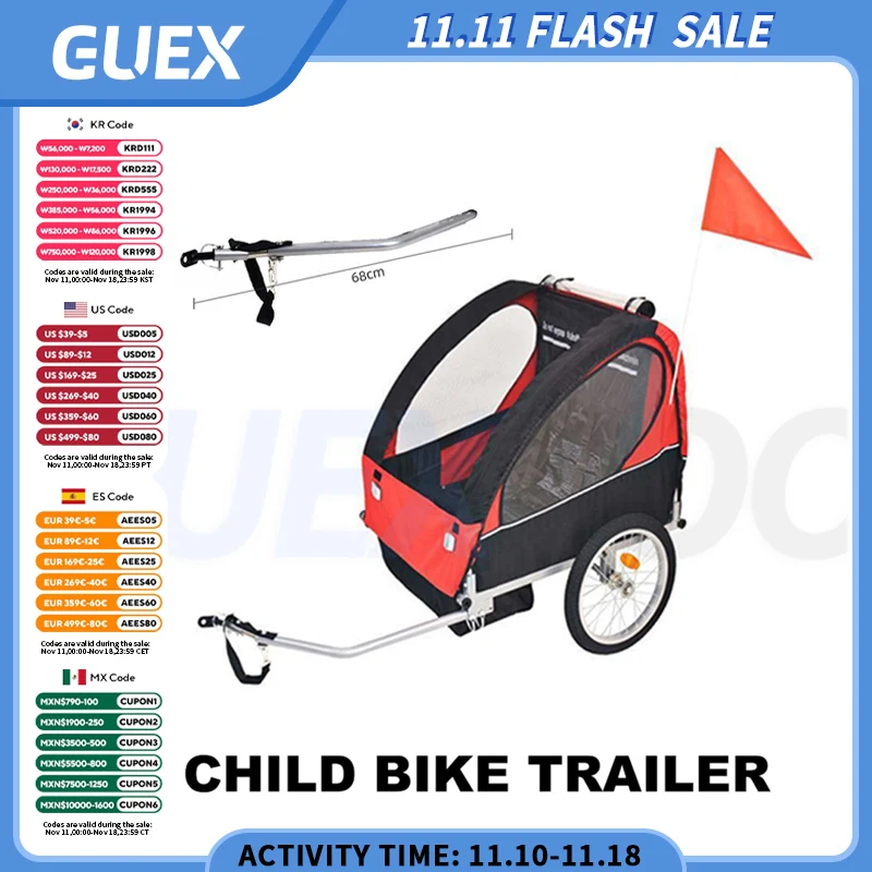 Child Bike Trailer Double Childrens Bike Trailer Jogging Stroller Bike Trailer Foldable Kids Bicycle Trailer Loading 20kgX2