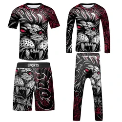 Dziecko MMA Rashguard Jiu jitsu T-shirt + spodnie zestawy Bjj Gi kick-boxing odzież chłopcy dla dzieci spodenki Muay Thai MMA koszule kompresyjne