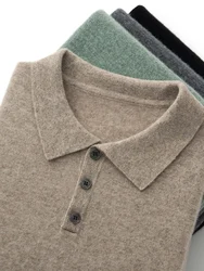Men's POLO Collar T-shirt 100% Cashmere Short Sleeve Pullover Sweater Spring Summer Comfort Soft Business Cashmere Knitwear Top