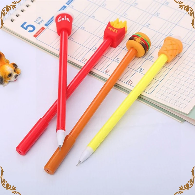 

12Pcs Cartoon gel pen Fun food, cartoon stationery, french fries, cola, burger ice cream pen, office supplies