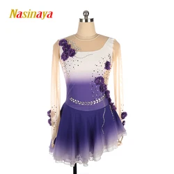 Nasinaya Women's Children's Rhythmic Gymnastics Performance Purple White Square Neck Clothing Figure Skating Competition Dress