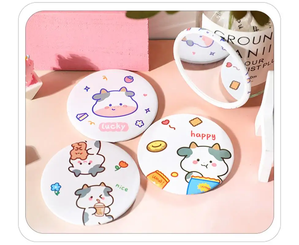 Simple Cute Cartoon Makeup Mirror Pocket Traveling Makeup Mirror Portable Small Mini Round Mirror Mini Makeup Mirror for Women