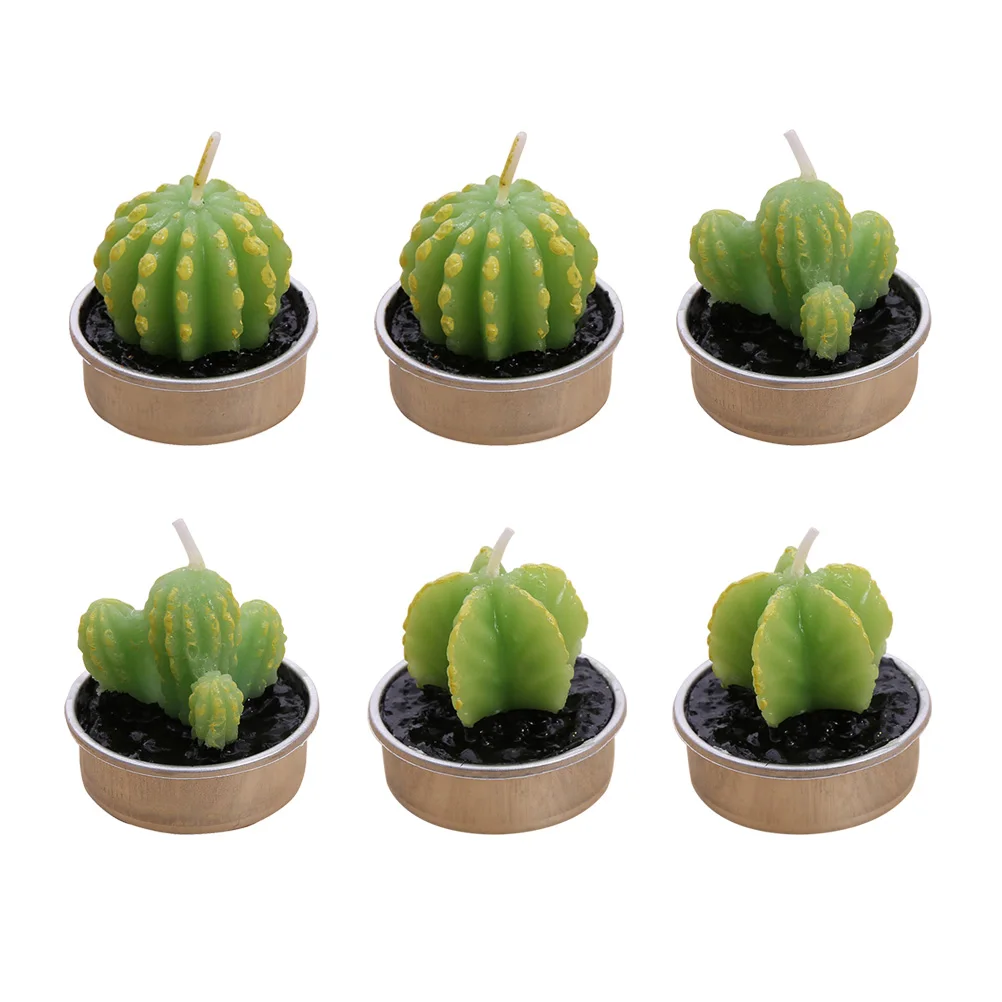 

12 Pcs Tealight Candles Decorative Artificial Plant Wax Table Garden Cautus Ball Candles Star Shaped Home Ornament