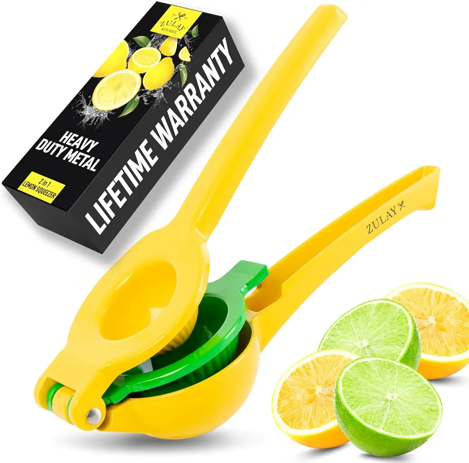 Exprimidor de Limones Manual 2 en 1 para Máxima Extracción de Jugo - Exprimidor de Cítricos Fácil de Limpiar, Amarillo/Verde