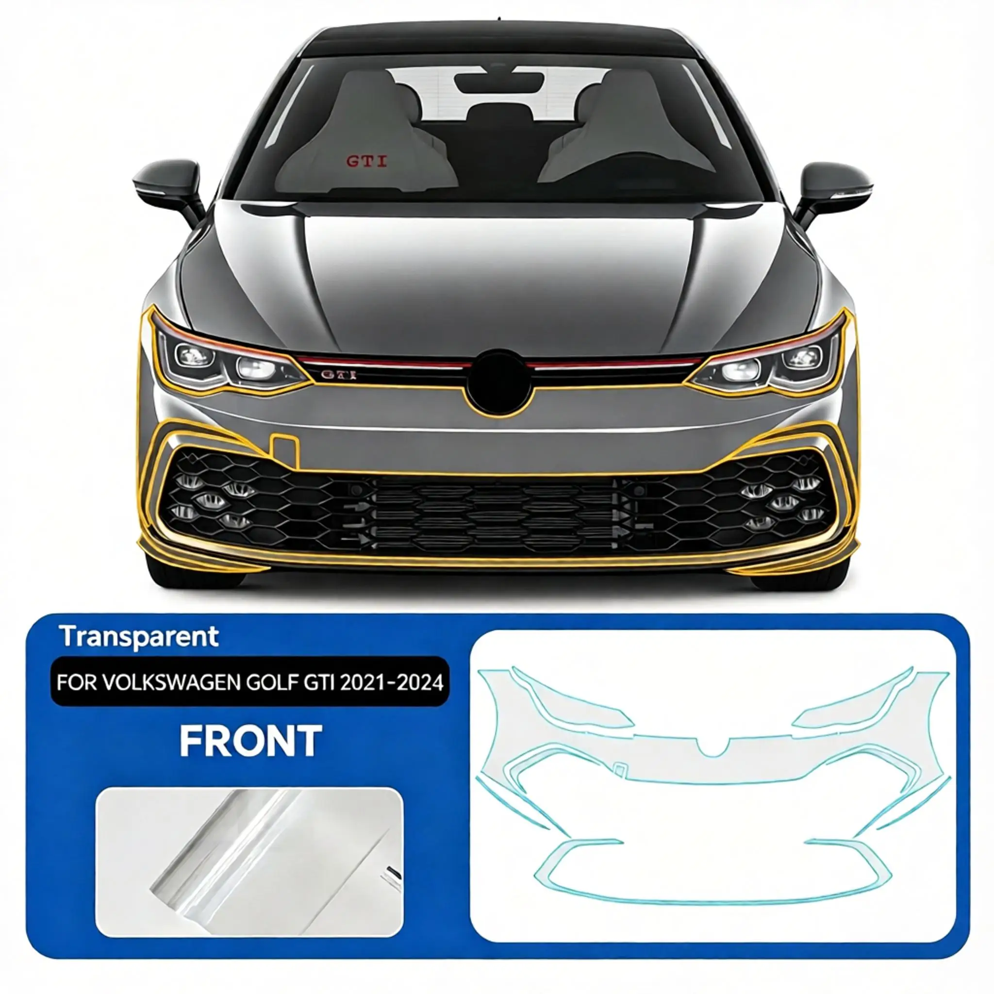 9Mil TPU Bumper Paint Protection Film For Volkswagen GOLF GTI 2021-2024 Pre-cut PPF Kit Clear Bra Body Anti-Scratch Resistant