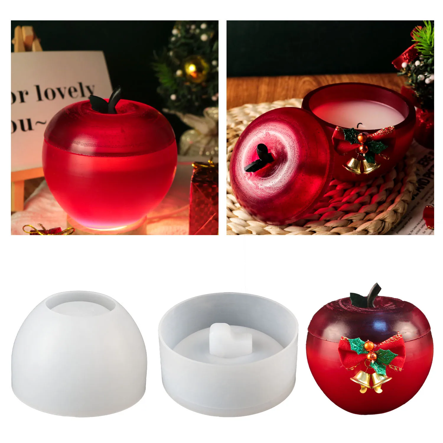 

3D apple shaped silicone mold made of epoxy resin can be used for jewelry storage boxes aromatherapy candles ornament