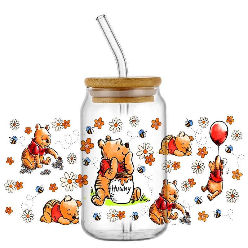 popular cartoon bear Pattern Designs UV DTF 3D Sticker for 16oz Libbey Cup Self Adhesive Rabbit Elf Cup Wraps decoration