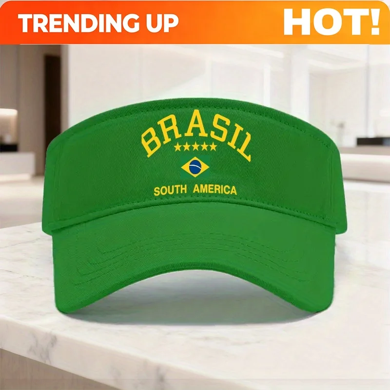 A Brazil Flag Print Solid Color Plain Top Empty Top Hat, Breathable Elastic High Top Sun Hat Suitable for Golf Tennis Fishing