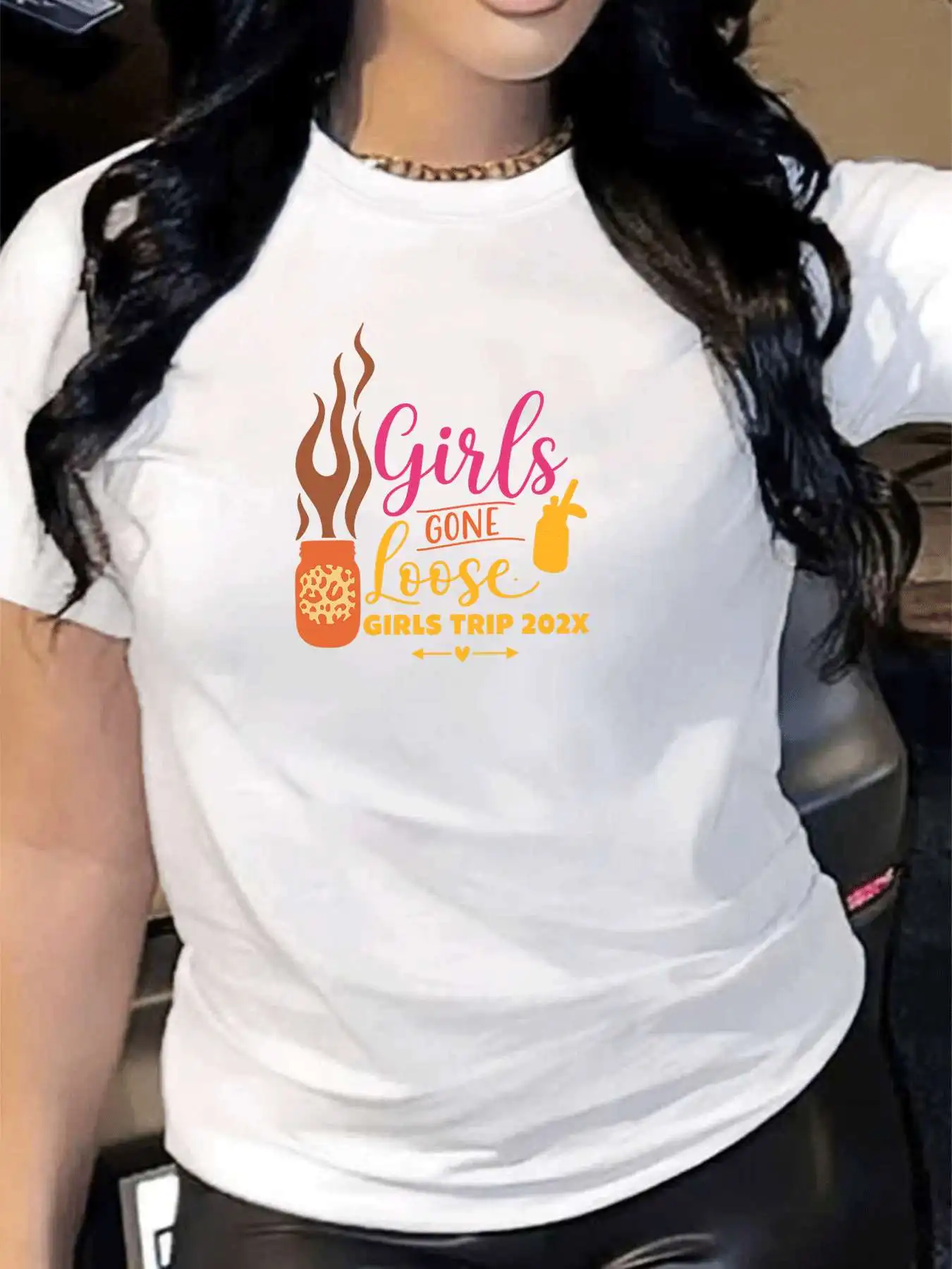 

【WY34924】Женская футболка с круглым вырезом и круглым вырезом с модным принтом и короткими рукавами, эластичная футболка с половиной рукавов