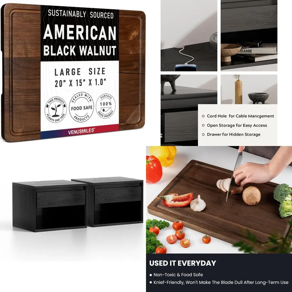 

Kitchen Chopping Board - 20x15x1 Inch American Black Walnut Wood, Reversible, Pre-Oiled, Premium Grain, Butcher Block for Home C