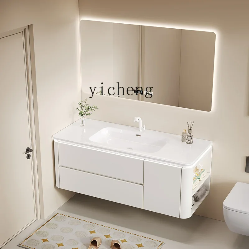 HYS Washbin Bathroom Cabinet Rounded Ceramic Wash Basin Cabinet Combination Bathroom Table