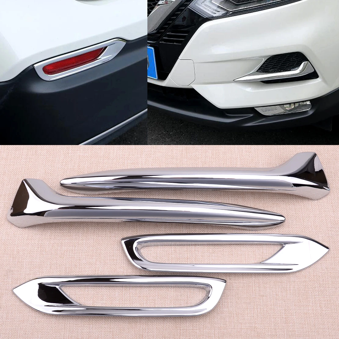 

4Pcs Chrome Front Rear Fog Lamp Light Cover Trim Fit for Nissan Rogue Sport Qashqai 2020