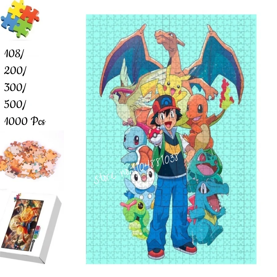 

Anime Pokemon Ash Ketchum With Charizard Jigsaw Puzzle Pikachu Charmander Squirtle Bulbasaur All Starters Kids Adult Toy Gift